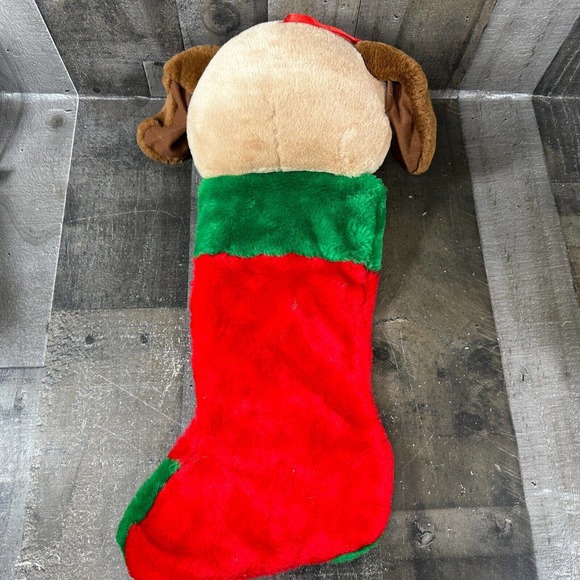 90s Prima Creations Plush Dog Christmas Stocking 23" Large Head Holiday - Picture 6 of 11